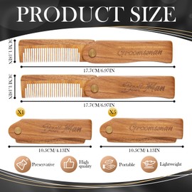 Lineshading 6 Pcs Folding Beard Comb for Men Groomsmen Gift Best Man Gift Pocket Combs Bulk Hair Mustache Comb for Grooming Detangling Wedding Favor Gift (Wood Color,Wooden)