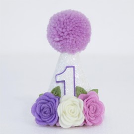 Ereniko Floral Purple First Birthday Hat Girl 1st Baby Birthday Hats Felt One year old 1 Baby Party Hat Happy Birthday Party Decoration Photoshoot Props Photo Props Wildflower