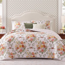 Floral Quilt Set Queen Size, Farmhouse Bedspread Bedding Set with 2 Shams