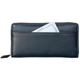 FLW Ladies Black Full Zip Soft Leather Wallet with Privacy (RFID), black, Standard size, penalty