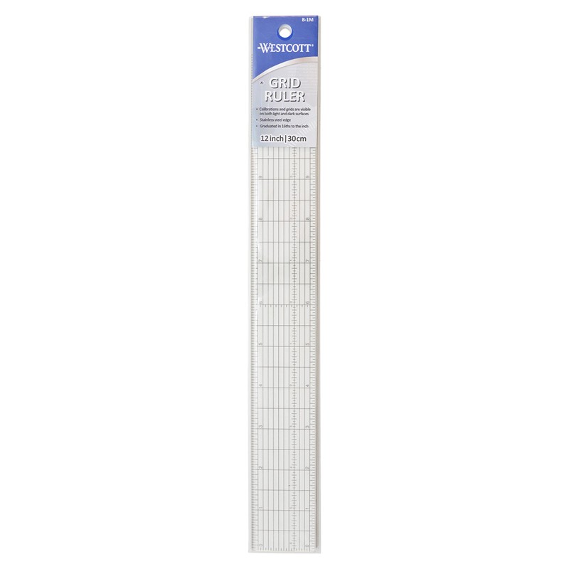 Westcott Grid Ruler with Metal Cutting Edge, 1.5 x 12,