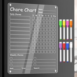Acrylic Chore Chart for Kids Clear Dry Erase Checklist for Kids Chore Boars for Family Chores Checklist Reward Chart Responsibility Chart, 12x9'', 1 Pack