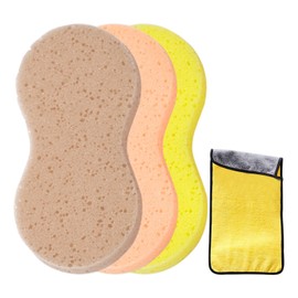 3Pcs Sponges For Car Cleaning, Washing & Windows, with 1Pc Drying Towel, Cleaning Tool Reusable Soft Non Scratch(COLOR:yellow)