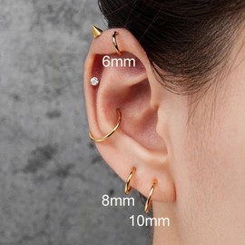 Small Gold Hoop Earrings, Lightweight 14K Gold Huggie Hoop Earrings for Cartilage Helix Tragus, Hypoallergenic Earrings for Women Men, Tiny Hoops Surgical Steel Endless Hoop Earrings 6/7/8/9/10 mm (6/8/10 Gold Endless Hoop)