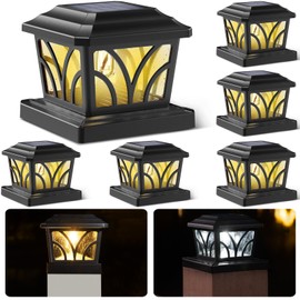SIEDiNLAR Solar Post Cap Lights Outdoor, Aluminum Glass 2 Modes Edison LED Bulbs for 4x4 5x5 6x6 Vinyl Wooden Posts Deck Fence Patio Decor, Warm White/Cool White Lighting 6 Pack (Black)