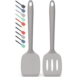 Coukre 2 Pack Silicone Spatula Set, High Heat Resistant, BPA Free Kitchen Spatula, Solid & Slotted Turner for Non-Stick Pans, Sautéing, and Flipping (2, PureGray)