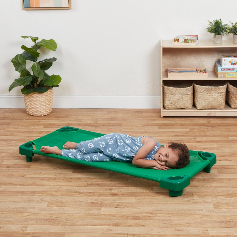 ECR4Kids Stackable Kiddie Cot, Standard Size, Classroom Furniture, Ready-To-Assemble, Green,