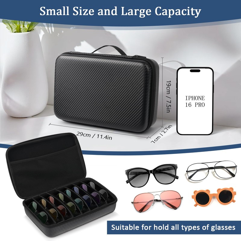 Vecxoty Black Travel Sunglasses Organizer For 8 Pairs​, EVA Hard