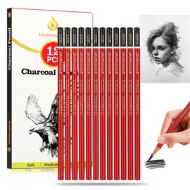 Heshengping Professional Charcoal Pencils Drawing Set -12 Pieces Soft, Medium Hard Charcoal Pencils for Drawing Sketching Shading Artist Pencils for Beginners Artists
