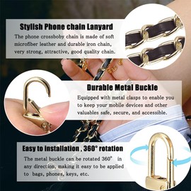 Turkalla Phone Crossbody Chain Cell Phone Lanyard,Universal Leather+Metal Shouder Strap with Phone Tether Patches (A)