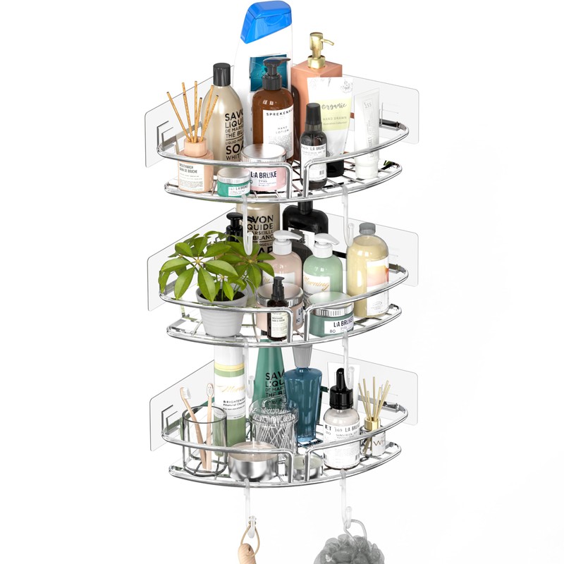 Simple Houseware Bathroom Adhesive Wall Mount Single-Tier Corner Shelf Shower