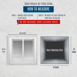 Fits 14x14 Duct Opening | Steel Return Air Filter Grille by Handua [Removable Door] | Vent Cover Grill | White | HVAC Cold Air Intake Grille | Out Dim: 16 5/8"W X 15 5/8"H