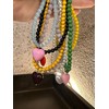 Heart Necklaces For Women, Green Beaded Pink Heart Pendant Choker