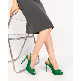 YODEKS Women's Peep Toe Slingback Pumps Stiletto Heels Shoes,Green - 7 M US