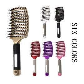 UTSAUTO Boar Bristle Hair Brush, Professional Curved Vented Curly Hair Detangling Brush for Women, Men, Paddle Detangling Brush for Wet Dry Curly Thick Straight Hair, (Gold)
