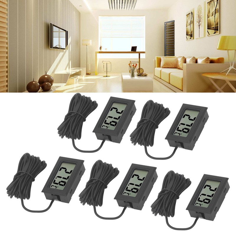 5PCS Electronic Digital Display Thermometer Black Mini Embedded Indoor Digital