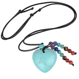 Nupuyai Heart Love Howlite Turquoise Crystal Stone Pendant Necklace for Women Men 7 Chakra Healing Crystal Amulet Adjustable Necklace