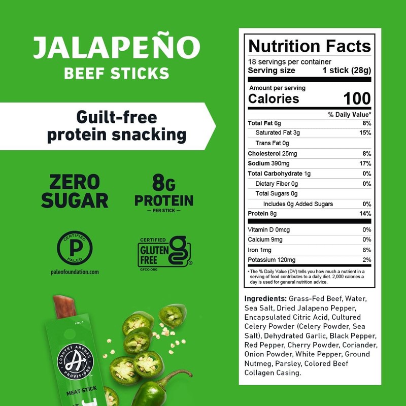 Country Archer Beef Jerky Sticks Jalapeno - Grass Fed Beef