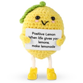 TOYMIS Funny Positive Lemon, 11 cm Emotional Crochet Lemon Support Doll with Encouragement Card, Cute Knitted Positive Doll for Friends, Family, Home, Office, Decoration, Party Gifts