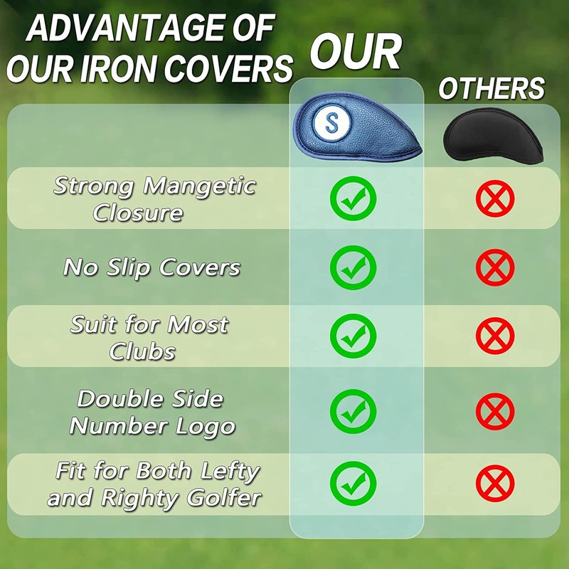 Golf Club Head Covers for Irons Magnetic Closure Leather Both