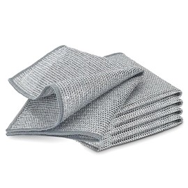 YinQin 5 PCS Double Layer Wire Dishwashing Cloth Rag Non-Scratch Multipurpose Sturdy Wire Dishcloth for Wet and Dry Two Layer Reusable Steel Wire Cleaning Cloth Towel for Kitchen Dish Sink Stove Top