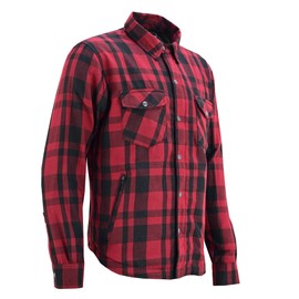 Men’s Red Armored Flannel Motorcycle Shirt w/Underarm Ventilation & CE Approved Armor Reinforced w/Aramid Fiber (Red/Black, X-Large)