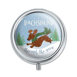 Dachshund Dashing Through The Snow Winter Christmas Pill Case Trinket Gift Box