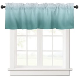 Cliduli Ombre Valance for Windows,Teal Turquoise Green Window Treatments 1 Panel Short Curtains for Kitchen Windows Bathroom Bedroom,54 x 18 Inch