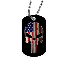 Rogue River Tactical USA American Flag Skull Dog Tag Pendant Jewelry Necklace Military Gift Veteran