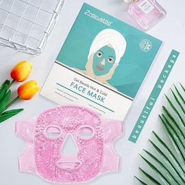 Gel mask, warm and cold for the face, reduces swelling, eliminates dark circles and reduces dark circles, relieves headaches, soothes facial fatigue, brightens the skin (pink)