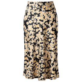 Keasmto Falda con estampado de leopardo para mujer, falda elástica de satén de seda de cintura alta, Floral, X-Small