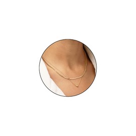 JINEAR Cute Gold Ball Bead Necklaces for Women, 14K Gold Plated Double Layer Beaded Chain Pendant Necklaces Dainty Layered Gold Necklaces for Women Gifts