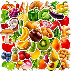 50 PCS Realistic Fruit Stickers,Vegetable Stickers,Teens Boys and Girls Sticker Pack Vinyl Skateboard Guitar Door Laptop Luggage Car Bike Water Bottle Birthday Party Supplies Stickers