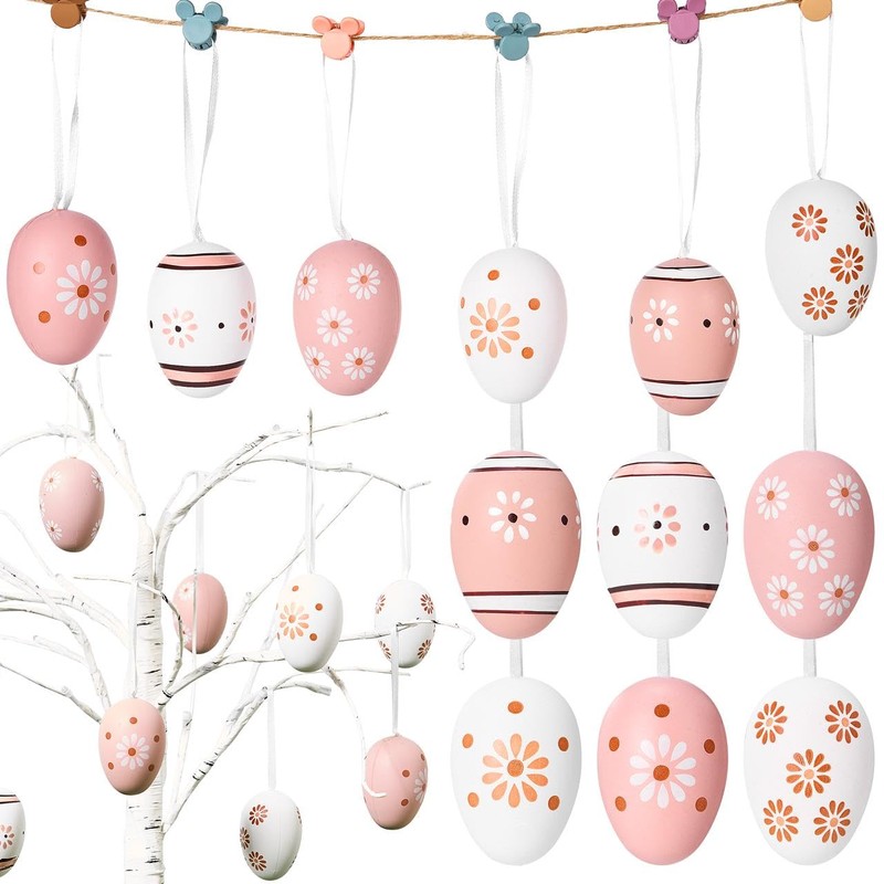 JOYIN 24 Pcs Plastic Easter Hanging Eggs with Ribbon, 2.36''