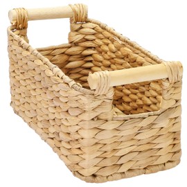 HMF Bathroom Storage Basket, Woven Water Hyacinth Basket with Wooden Handles, 30 x 15 x 13 cm