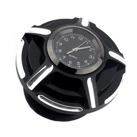 YIBO Motorcycle CNC Aluminum Fuel Gas Tank Oil Cap with Watch for Harley Sportster XL883 1200X48 Dynasoftail Touring Road King (Black 1)