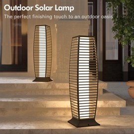 Grand patio Outdoor Floor Lamp Solar Powered Lantern Waterproof Wicker Boho Deck Lights for Garden Porch Decor, Large Crossover | Grand patio