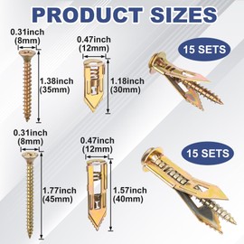 HINZIC 60pcs Self-Drilling Anchor Screws, Zinc Plated Steel Drywall Anchors, Heavy Duty Metal Expansion Bolt for TV Shelf Straps Gypsum Boards Cabinets (30 Sets)