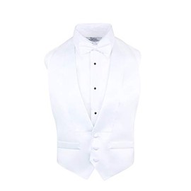 White Low Cut Satin Backless Tuxedo Vest & Bow Tie (Small-XLarge)