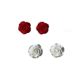 Red White Rose Flower Stud Dangle Earrings for Women Resin 3D Floral Carved Rose Flower Earrings For Women-2Pairs Stud