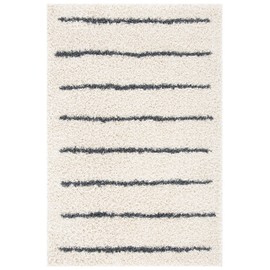 SAFAVIEH Area Rug 8x10 - Venus Shag Collection - Large - Ivory & Dark Grey, Stripe Design, Non-Shedding & Easy Cleaning, Ultra Plush Thick Pile, Ideal for Living Room, Bedroom, Dining Space (VNS604B)