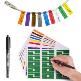Pack of 540 Cable Labels with Marker Pen, Suitable for Laser Printers, 18 Sheets A4 × 30 Pieces, 9 Colours