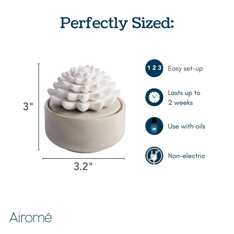 Airomé Battery Free White Beige Non Electric Essential Oil Diffuser