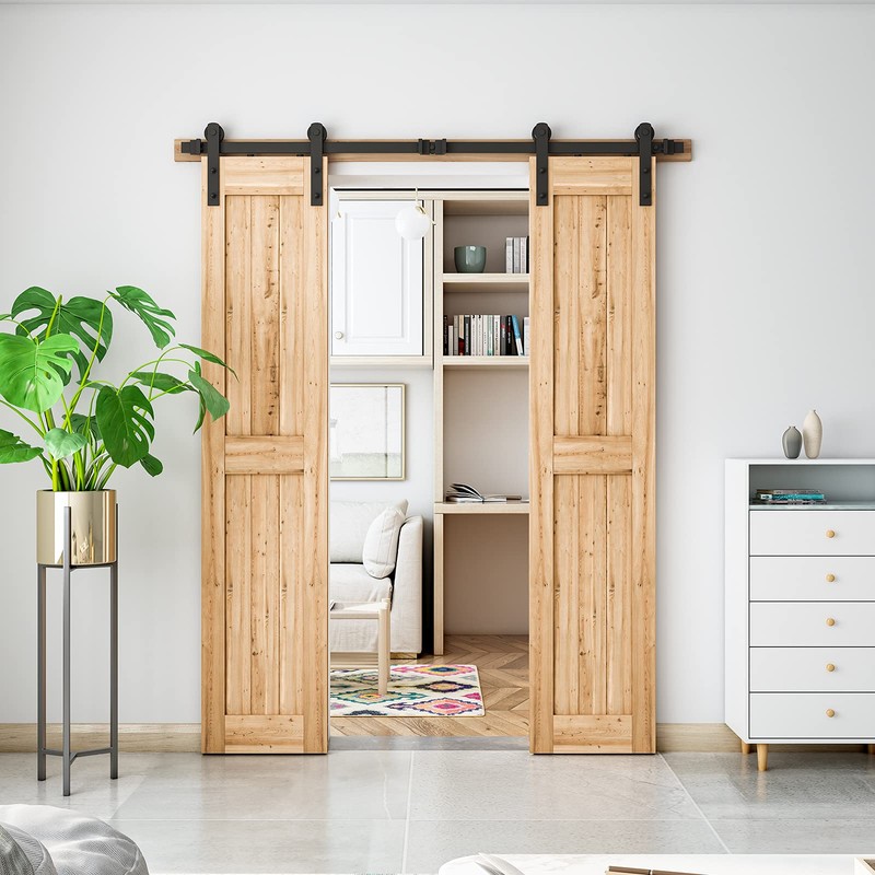 SMARTSTANDARD 6FT Heavy Duty Double Door Sliding Barn Door Hardware