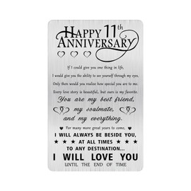 Alotozo 11th Anniversary Steel Gifts Card for Husband Him Her, Happy 11 Years Wedding Anniversary Engraved Wallet Card for Boyfriend Men Women