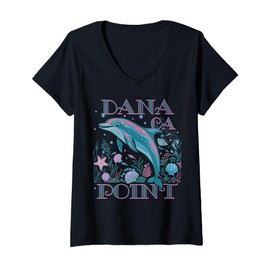 Womens DANA POINT CA DOLPHIN COLORFUL BEACH SOUVENIR V-Neck T-Shirt