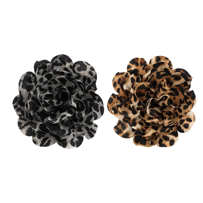 HUANGANG Leopard Print Flower Duckbill Clip Brooch Exaggerated Floral Shaped