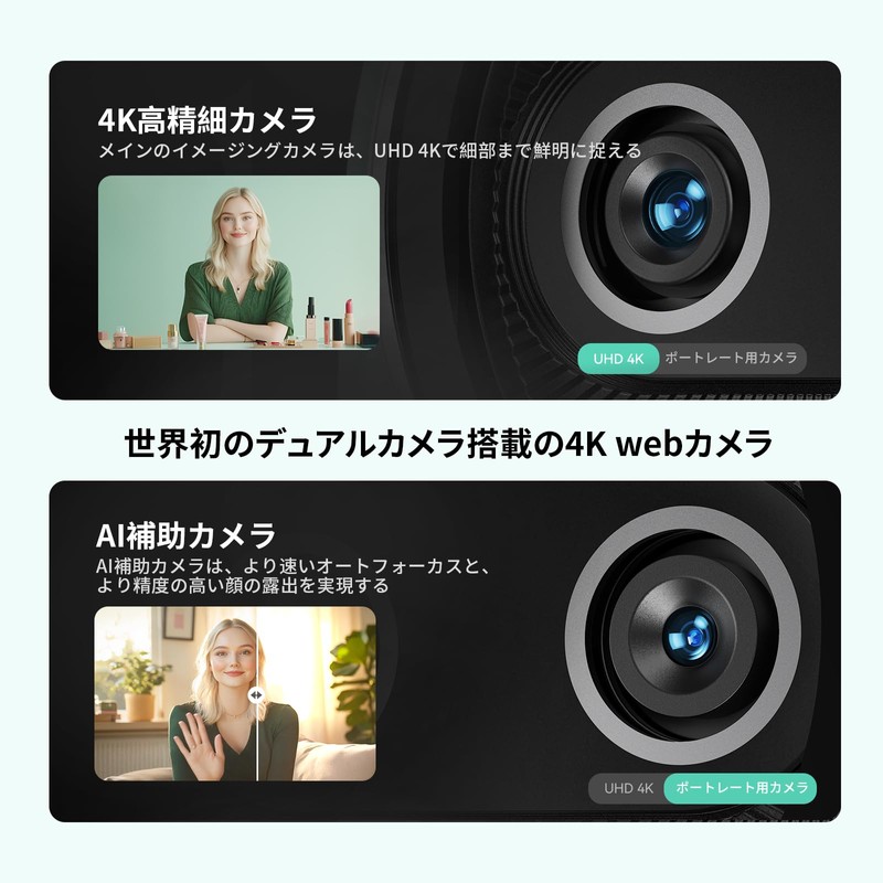 EMEET Piko Webcam 4K World's First Dual Lens Webcam AI