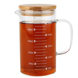 KINNOSE Graduated Beaker Mug with Handle and Durable Bamboo Lid Borosilicate Glass Multi-Function Food Grade Measuring Cup 500ml