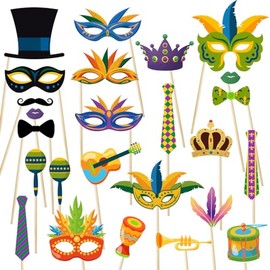 Mardi Gras Photo Booth Props Carnival Parade Masquerade Party Decorations New Orleans Party Selfie Props for Mardi Gras Party Supplies Wedding Birthday Party Decorations
